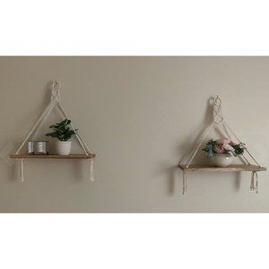 Macrame Hanging Shelves Boho Wall Decor Set of 2 Rustic Wood Floating Shelves